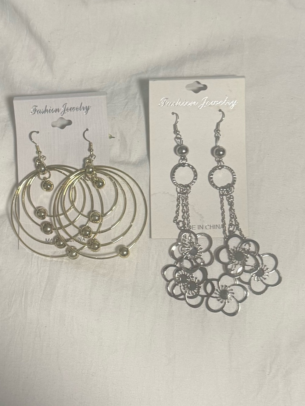 Fashion Jewelry Gold Hoop Cluster Earrings & Silver Floral Drop Dangles